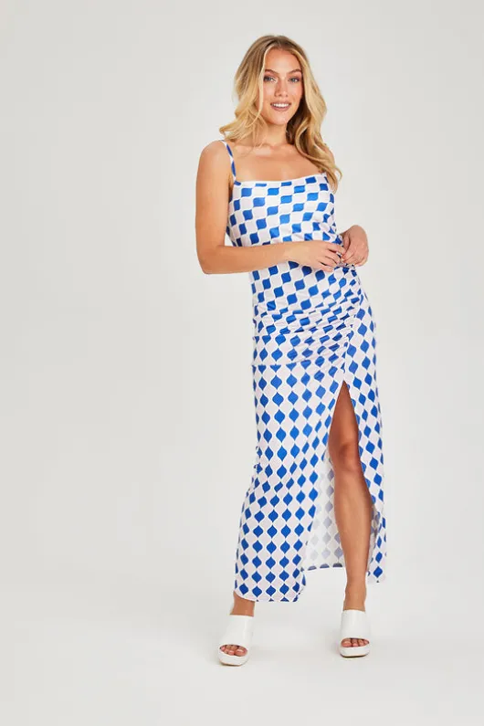 Printed Ruched Midi Dress
