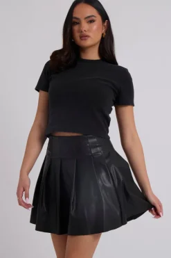 PU Pleated Mini Skirt