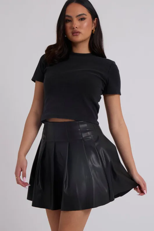 PU Pleated Mini Skirt