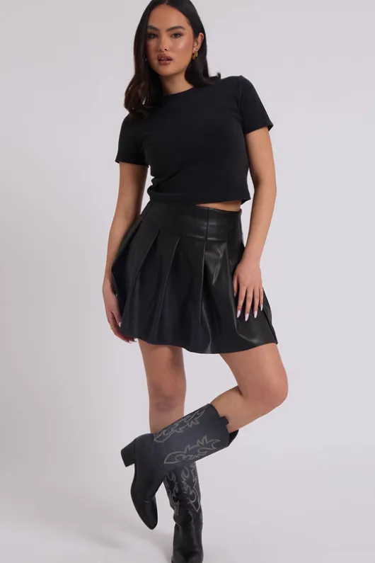 PU Pleated Mini Skirt