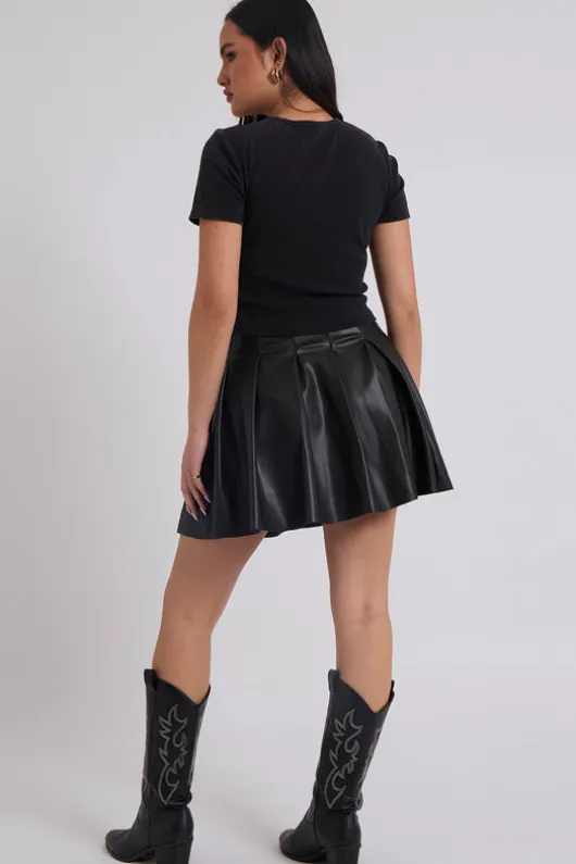 PU Pleated Mini Skirt