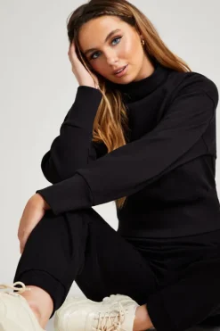 Recycled Amerie Black Waist Detail High Neck Sweater
