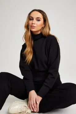 Recycled Amerie Black Waist Detail High Neck Sweater