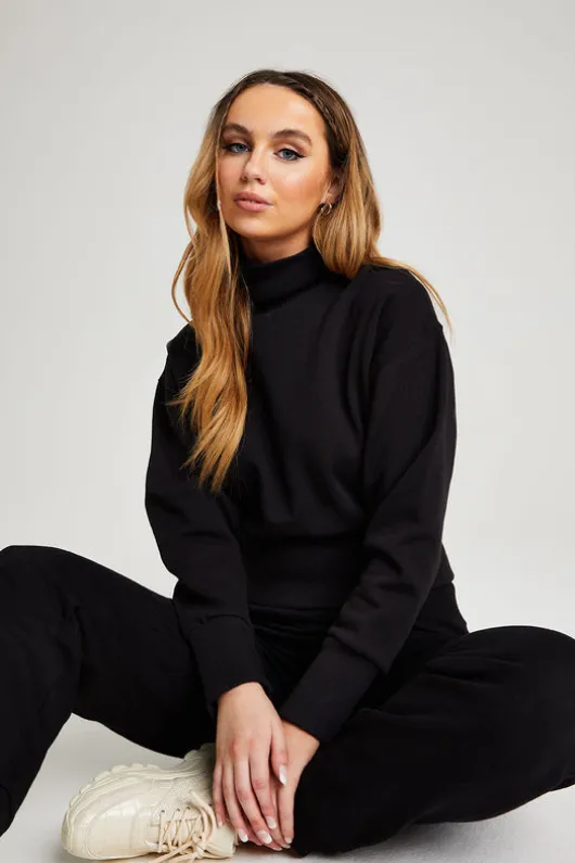 Recycled Amerie Black Waist Detail High Neck Sweater
