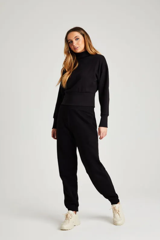 Recycled Amerie Black Waist Detail High Neck Sweater