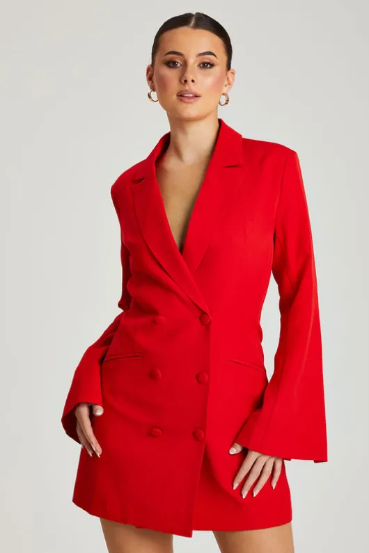 Red Flare Sleeve Fitted Blazer Dress