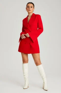 Red Flare Sleeve Fitted Blazer Dress