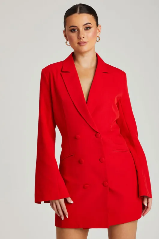 Red Flare Sleeve Fitted Blazer Dress