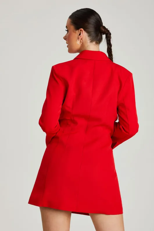 Red Flare Sleeve Fitted Blazer Dress