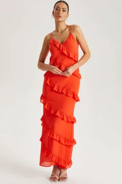 Red Ruffle Maxi Dress