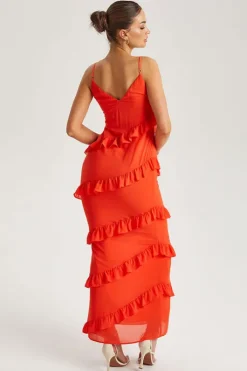 Red Ruffle Maxi Dress