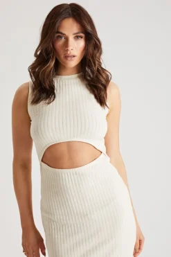 Rib Cut Out Front Midi Dress