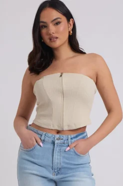 Rib Zip Up Corset Top