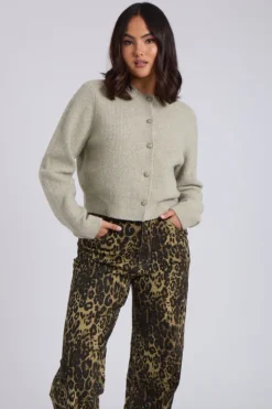 Sage Floral Button Cropped Cardigan
