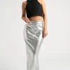 Silver Maxi PU Skirt