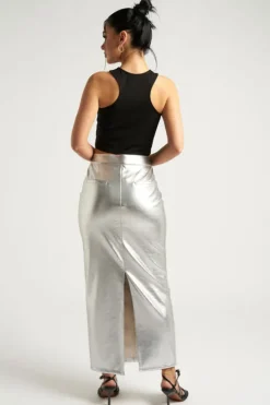 Silver Maxi PU Skirt