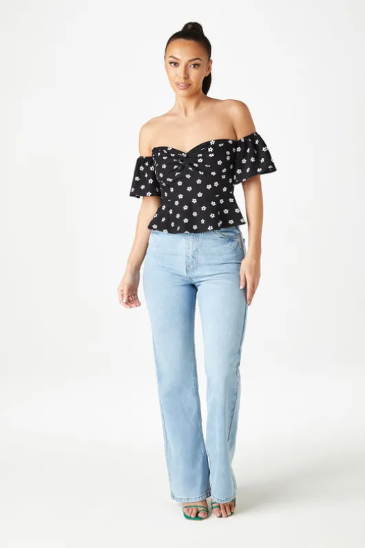 Sophia Floral Twist Front Bardot Top