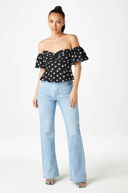 Sophia Floral Twist Front Bardot Top