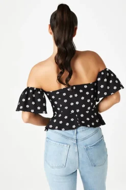 Sophia Floral Twist Front Bardot Top