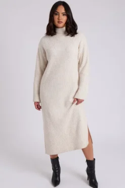 Stand Neck Dress Ribbed
