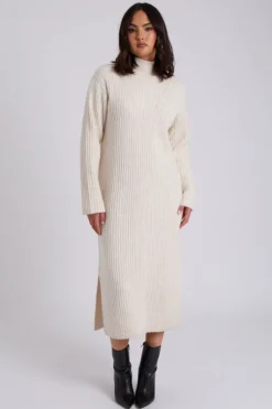 Stand Neck Dress Ribbed