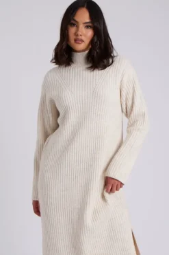 Stand Neck Dress Ribbed