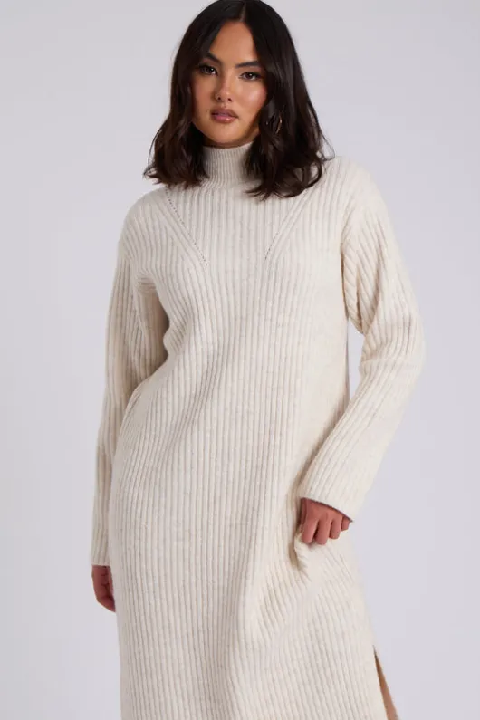 Stand Neck Dress Ribbed