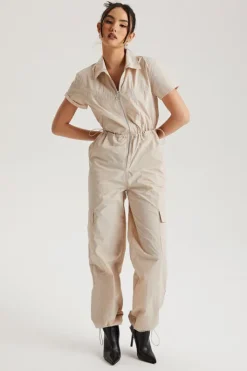 Stone Daniel Parachute Zip Through Jumpsuit | Urban Bliss clothing
