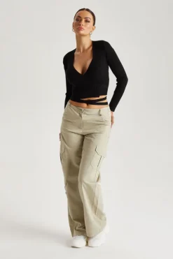 Stone Formal Wide Leg Cargo Trouser