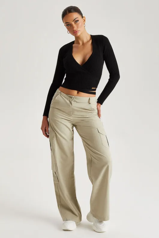 Stone Formal Wide Leg Cargo Trouser