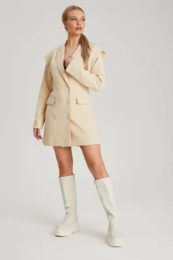 Stone Power Shoulder Blazer Dress