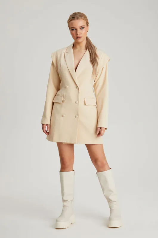 Stone Power Shoulder Blazer Dress