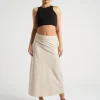 Stone Satin Bias Cut Midi Skirt