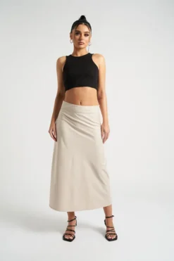 Stone Satin Bias Cut Midi Skirt