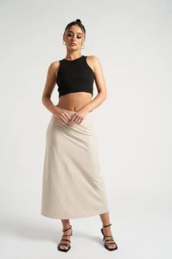 Stone Satin Bias Cut Midi Skirt