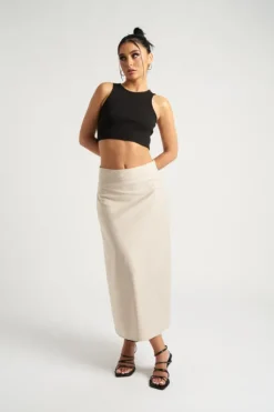 Stone Satin Bias Cut Midi Skirt