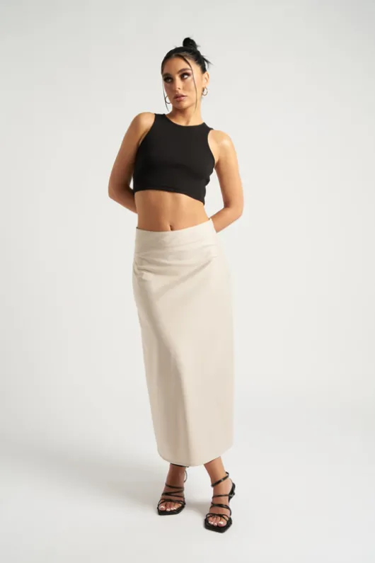 Stone Satin Bias Cut Midi Skirt