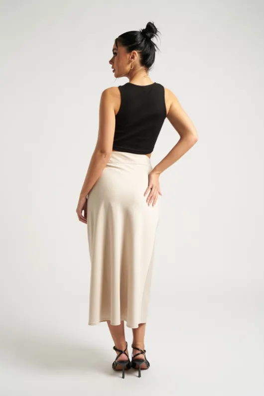 Stone Satin Bias Cut Midi Skirt