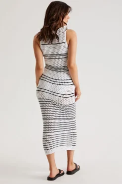 Stripe Pointelle Midaxi Dress