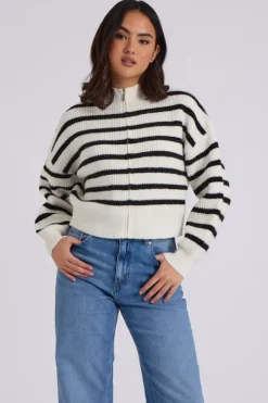 Stripe Zip Ribbed Cardigan