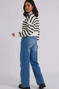 Stripe Zip Ribbed Cardigan