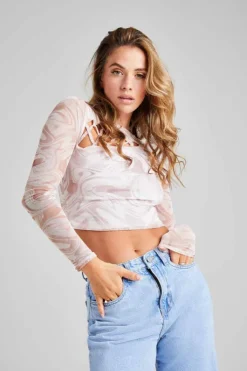 Swirl Print Lattice Top