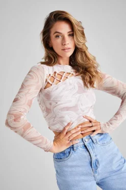 Swirl Print Lattice Top