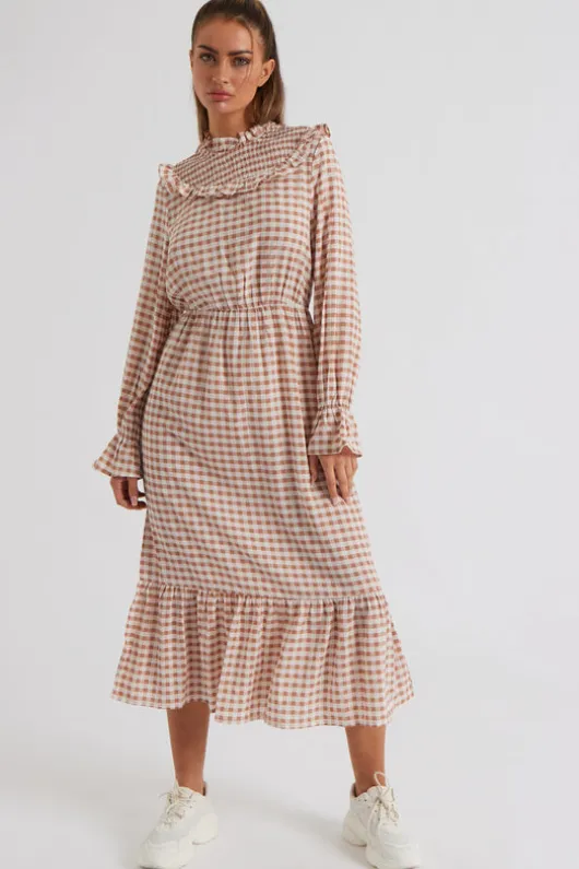Tabitha Check Sheered Neck Dress