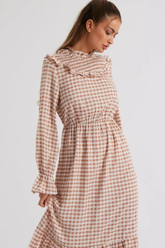 Tabitha Check Sheered Neck Dress