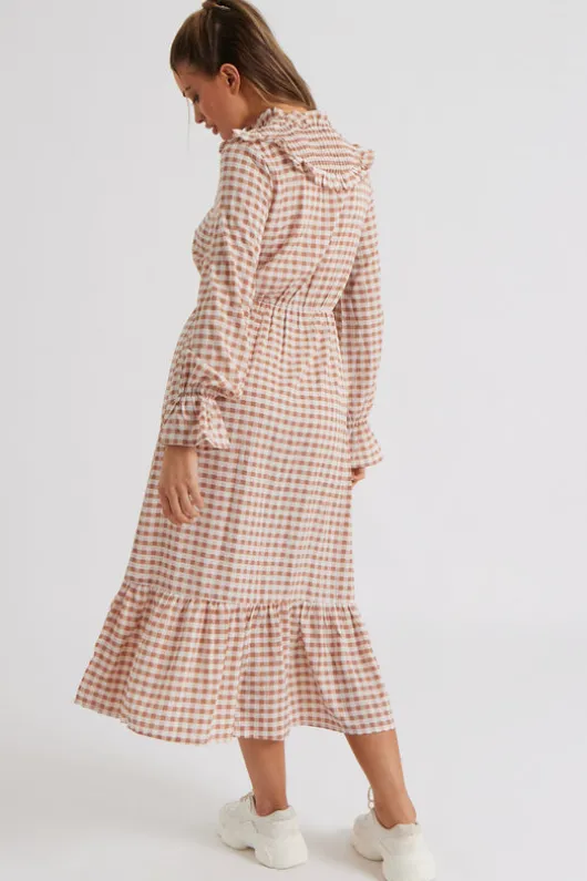 Tabitha Check Sheered Neck Dress