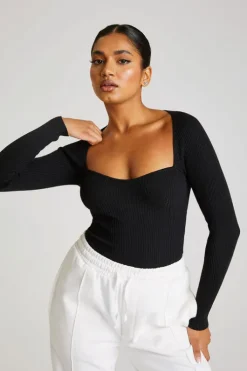 Tall Black Square Neck Sweetheart Top