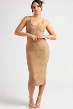 Textured Scoop Back Midi Dress