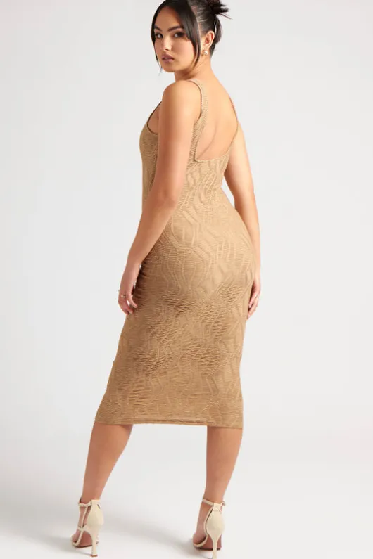Textured Scoop Back Midi Dress