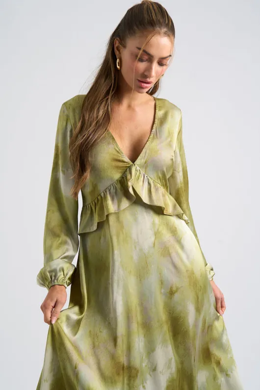 Tie Dye Ruffle Seam Smock Dress